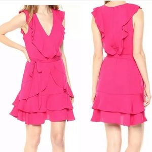 New Rachel Roy Pink Ruffle Barbiecore Chiffon Dress sz 10